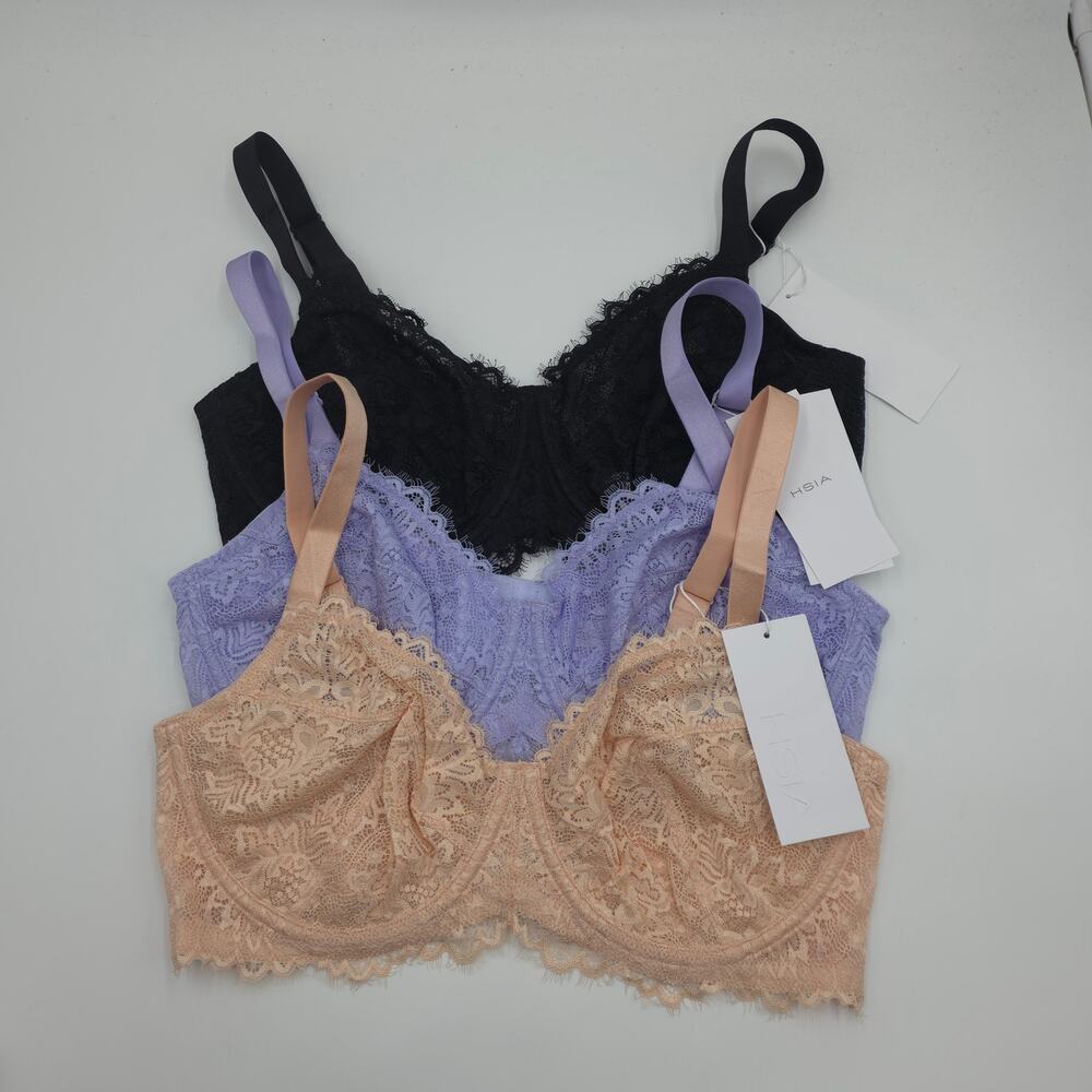 HSIA Bundle of Three Sunflower Underwire Lace Bra in Black Purple Rose Size 36DD